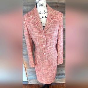 Larry levine suits  in a pink tweed office attire business wear spring skirt set